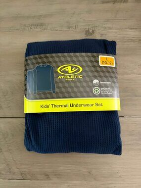 NEW 2Pc 10-12 (L) Boys Navy Thermal Underwear Set-Waffle Knit
